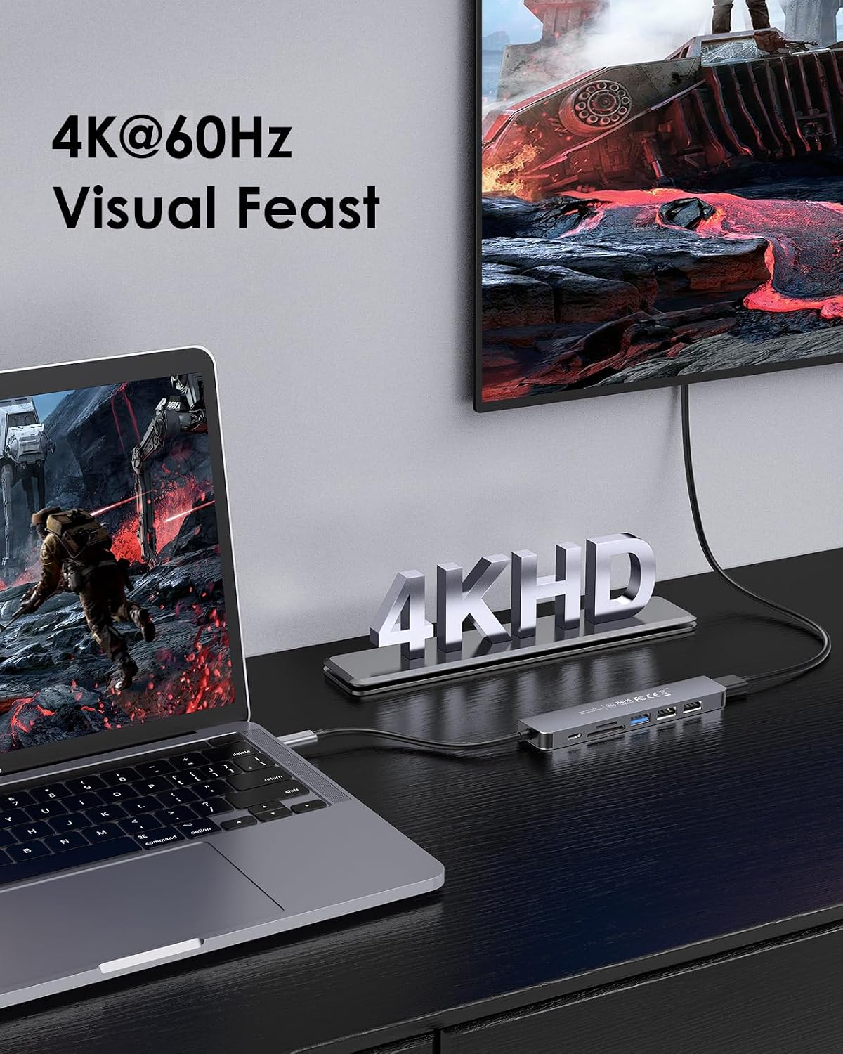 LENTION 7-in-1 USB C Hub, 4K@60Hz HDMI, 100W PD, Card Reader, USB 3.0 & 2.0 | Plug and Play, Stable Driver 3.0 Certified, for macOS, iOS/iPadOS, Windows & ChromeOS (CB-CE18, Space Gray) - Image 2