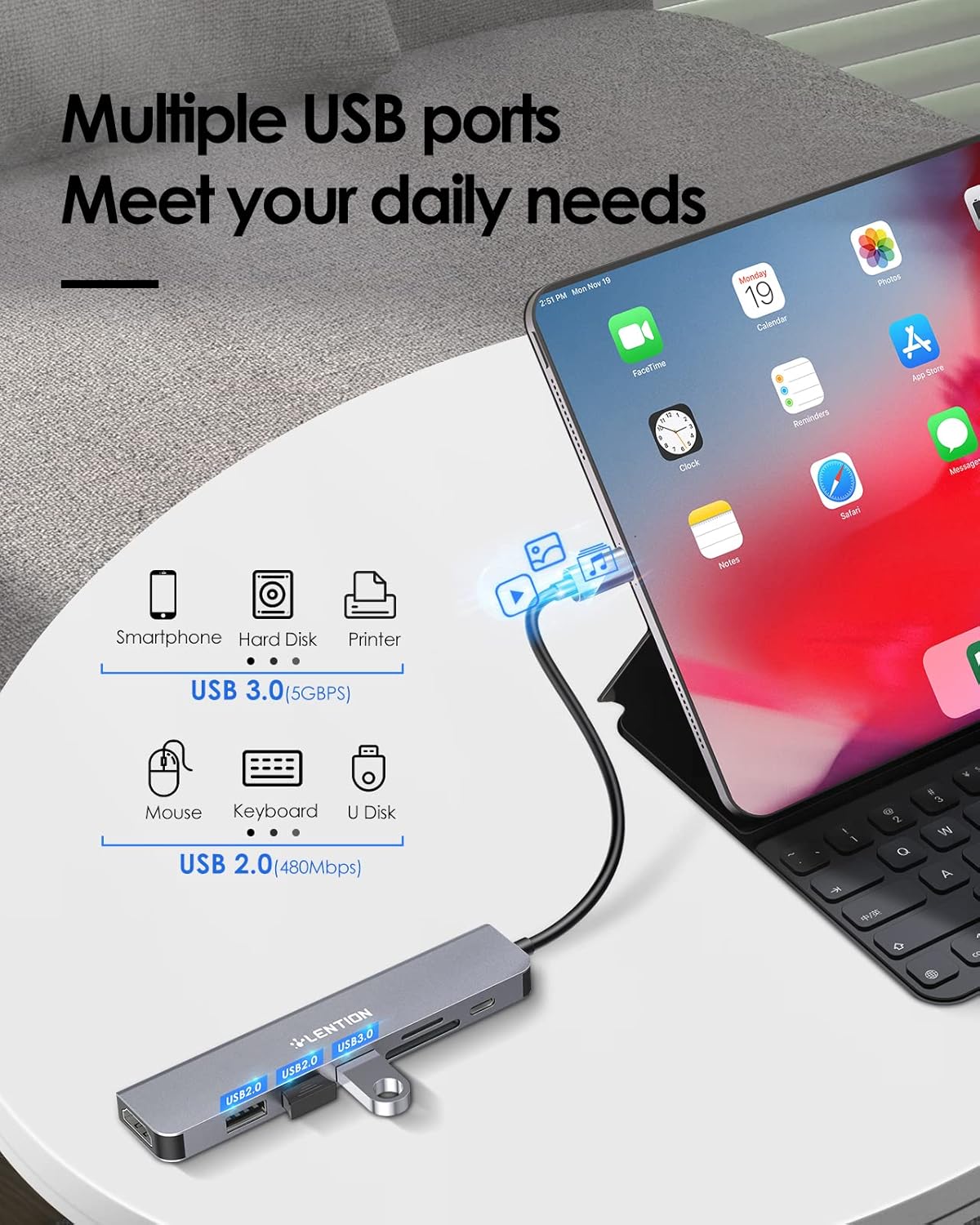 LENTION 7-in-1 USB C Hub, 4K@60Hz HDMI, 100W PD, Card Reader, USB 3.0 & 2.0 | Plug and Play, Stable Driver 3.0 Certified, for macOS, iOS/iPadOS, Windows & ChromeOS (CB-CE18, Space Gray) - Image 4