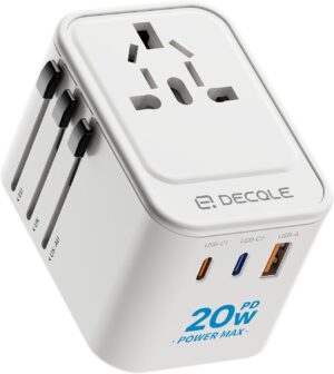 Universal Travel Adapter, 2 USB-C ＆ 1 USB-A, Cover 200+ Countries | PD 20W, International Plug Adapter, All in One Portable Adapter, NOT A Voltage Converter, for USA, UK, EU, AU (White)