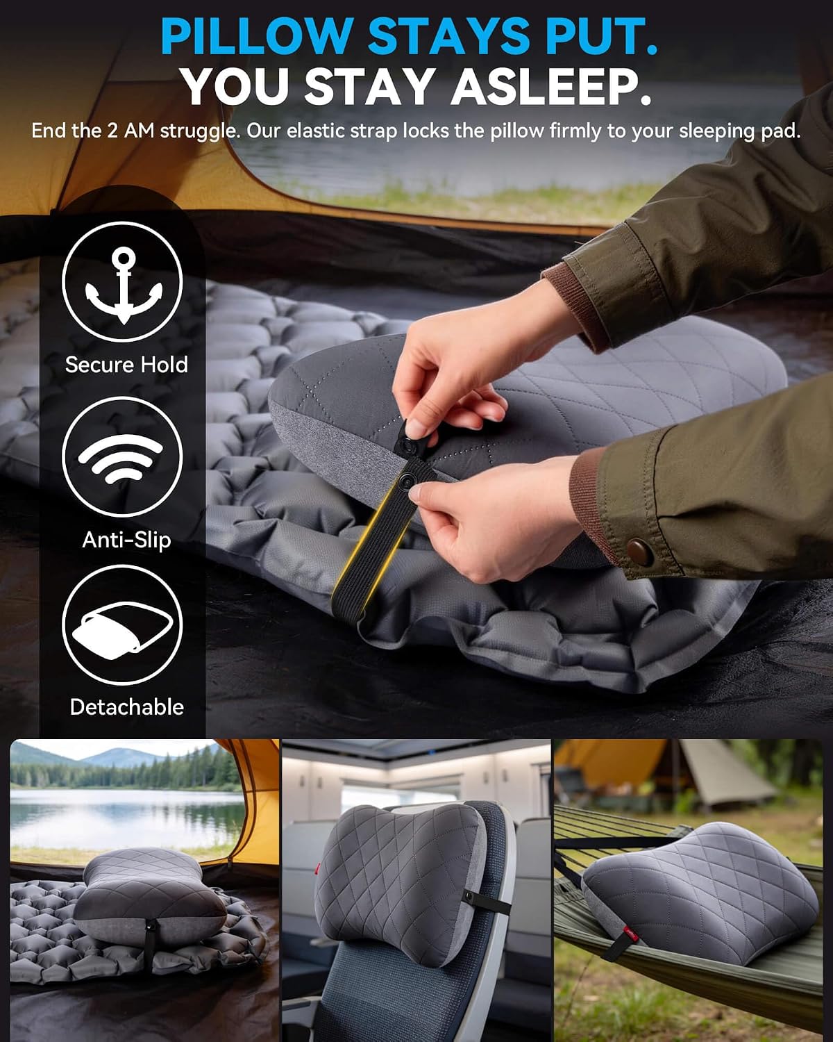 Hikenture Camping Pillow with Removable Cover, Ultralight Inflatable Pillow | Ergonomic Neck Lumber Support, Upgrade Leakproof Backpacking Pillow, Portable Packable for Hiking, Beach, Travel - Image 7