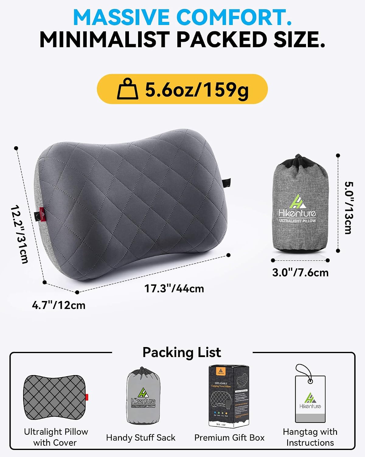 Hikenture Camping Pillow with Removable Cover, Ultralight Inflatable Pillow | Ergonomic Neck Lumber Support, Upgrade Leakproof Backpacking Pillow, Portable Packable for Hiking, Beach, Travel - Image 9