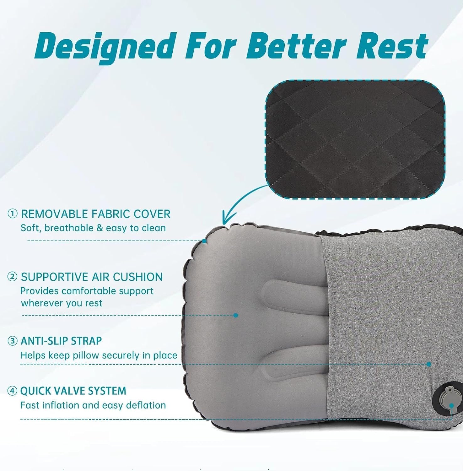 Inflatable Camping Pillow with Removable Cover - Hammock Pillow | Ergonomic Neck & Lumbar Support, Backpacking Pillow with Washable Cover, Ultimate Comfort for Camp, Travel, Easy to Inflate - Image 3