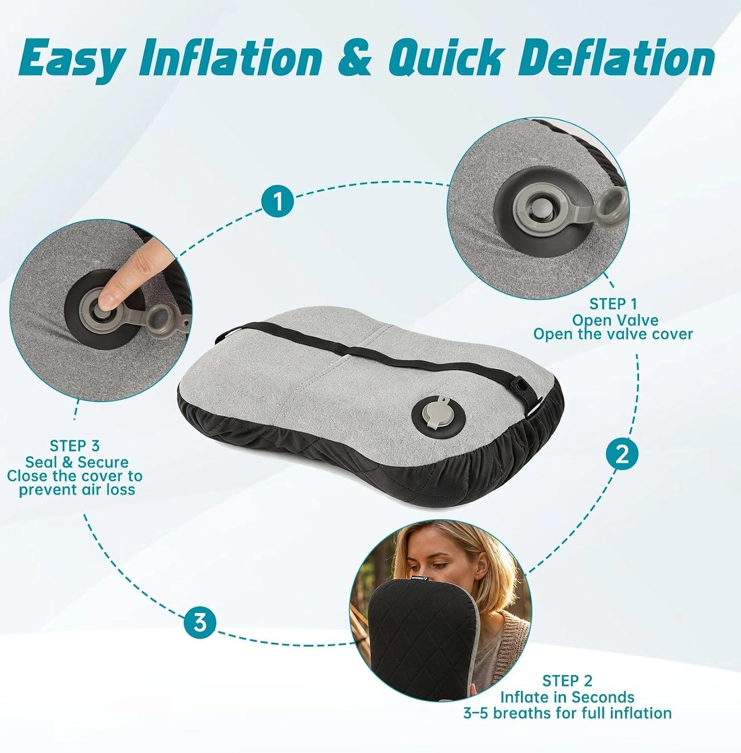 Inflatable Camping Pillow with Removable Cover - Hammock Pillow | Ergonomic Neck & Lumbar Support, Backpacking Pillow with Washable Cover, Ultimate Comfort for Camp, Travel, Easy to Inflate - Image 5