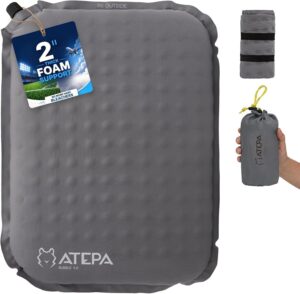 ATEPA Inflatable Seat Cushion | 2" & 2.5" Foam Core Seat Pad, Compact, Stadium, Airplane, Travel, Camping, Hiking, Sports Events