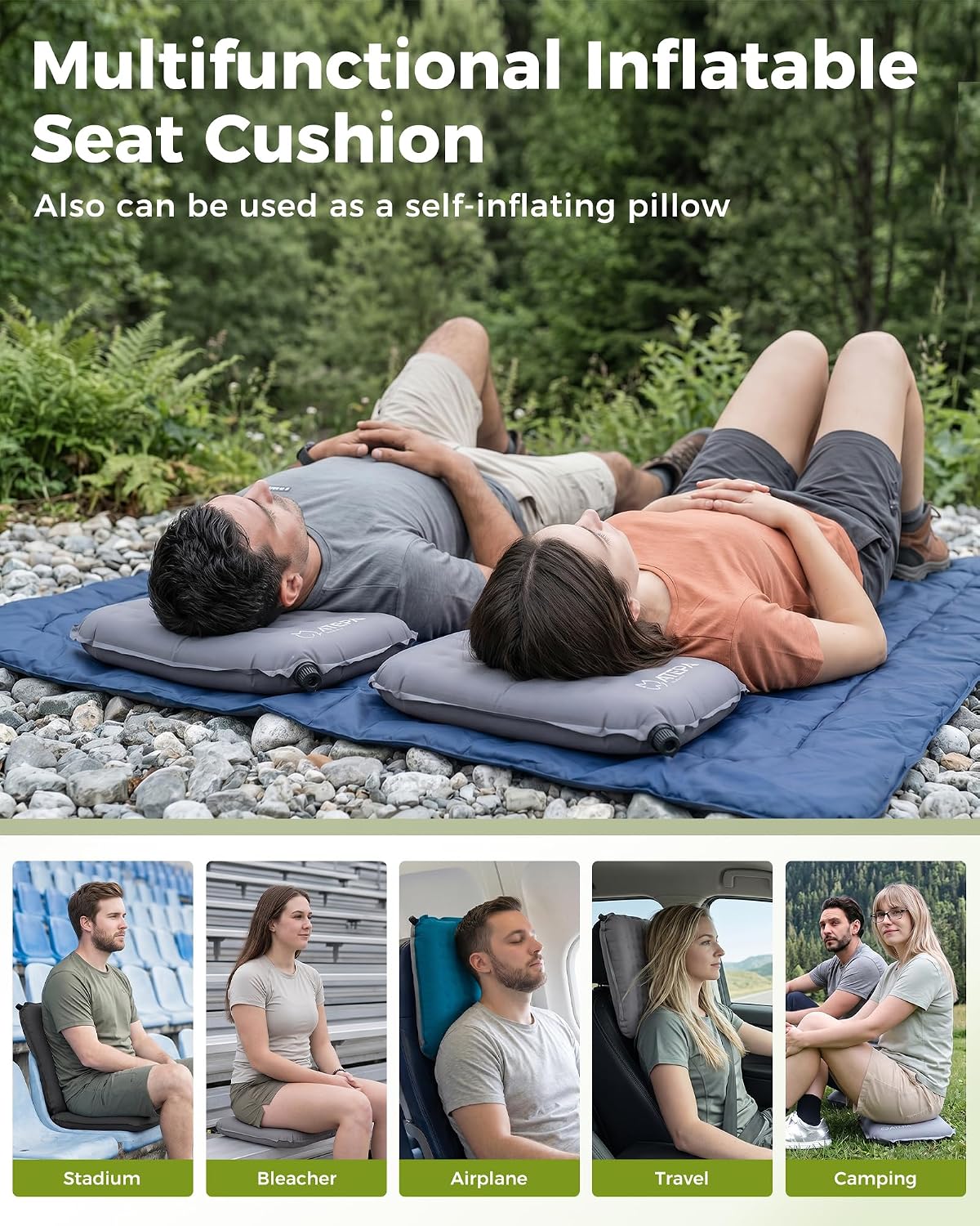 ATEPA Inflatable Seat Cushion | 2" & 2.5" Foam Core Seat Pad, Compact, Stadium, Airplane, Travel, Camping, Hiking, Sports Events - Image 3