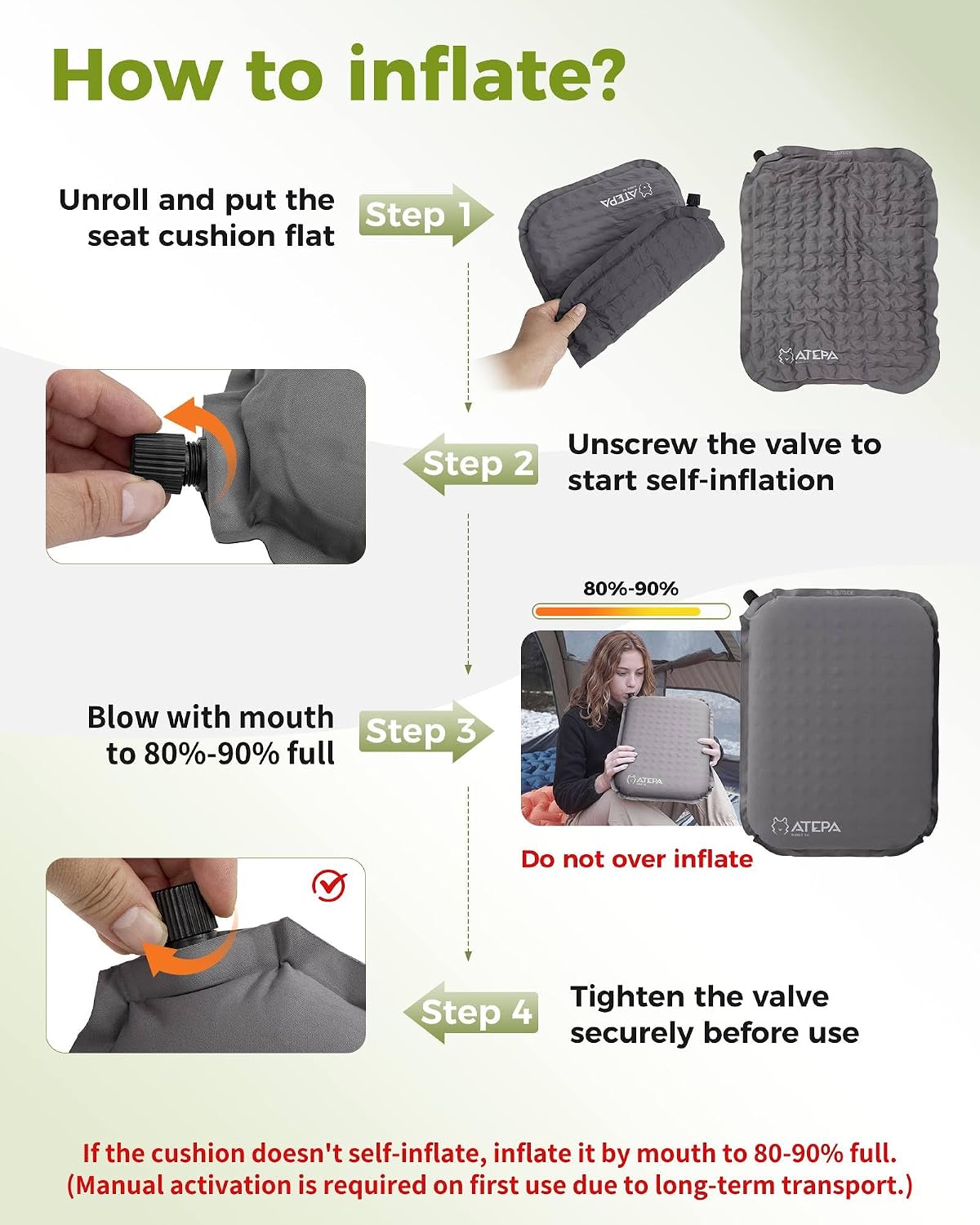 ATEPA Inflatable Seat Cushion | 2" & 2.5" Foam Core Seat Pad, Compact, Stadium, Airplane, Travel, Camping, Hiking, Sports Events - Image 5